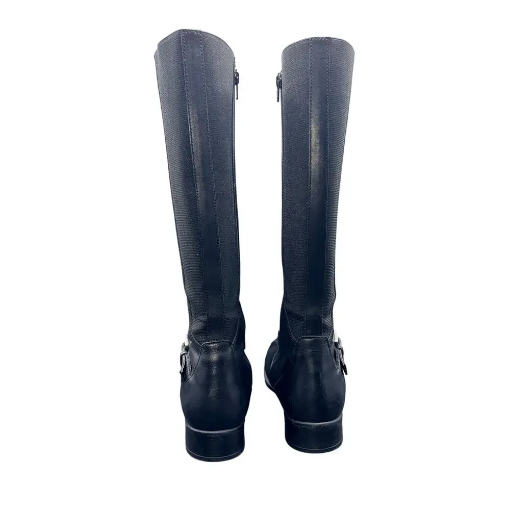 Clarks Women’s Black Leather Knee High Riding Boots Side Zip Size 9 M
